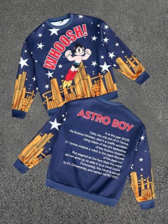 Astro Boy X SHEIN Men's Casual Everyday Cartoon Figure Graphic Crew Neck Sweatshirt , Fall Winter