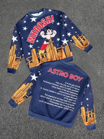 Astro Boy X SHEIN Men's Casual Everyday Cartoon Figure Graphic Crew Neck Sweatshirt , Fall Winter - Image 2