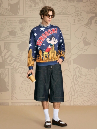Astro Boy X SHEIN Men's Casual Everyday Cartoon Figure Graphic Crew Neck Sweatshirt , Fall Winter - Image 5