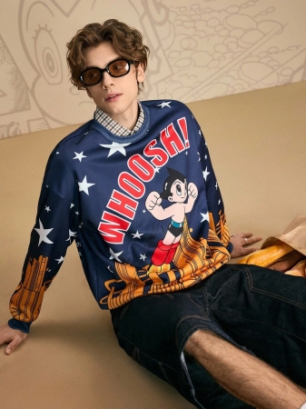 Astro Boy X SHEIN Men's Casual Everyday Cartoon Figure Graphic Crew Neck Sweatshirt , Fall Winter - Image 7