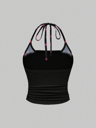 ROMWE J-Fashion Y2K Harajuku Style Rhinestone Embellished Camouflage Print Star & Flag Graphic Halter Neck Tank Top For Women - Image 5