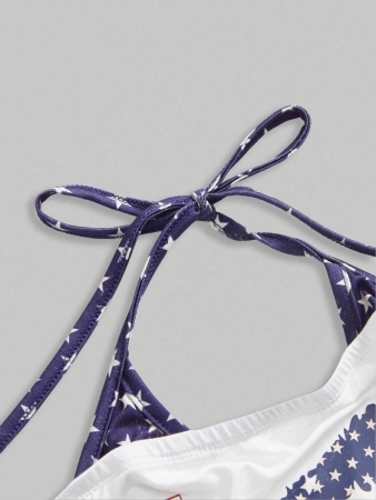 ROMWE J-Fashion Y2K Harajuku Style Rhinestone Embellished Camouflage Print Star & Flag Graphic Halter Neck Tank Top For Women - Image 12