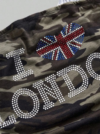 ROMWE J-Fashion Y2K Harajuku Style Rhinestone Embellished Camouflage Print Star & Flag Graphic Halter Neck Tank Top For Women - Image 14