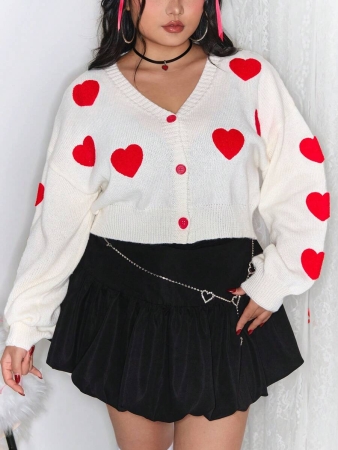 ROMWE Kawaii Valentine's Love: Plus Size Cute & Sweet Heart Embroidered Cardigan - Image 3