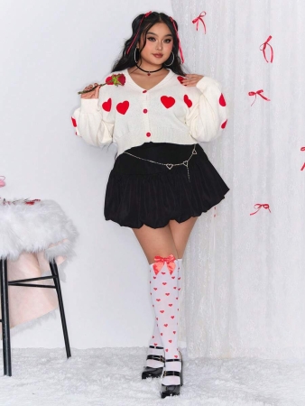 ROMWE Kawaii Valentine's Love: Plus Size Cute & Sweet Heart Embroidered Cardigan - Image 5