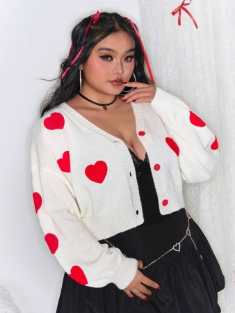 ROMWE Kawaii Valentine's Love: Plus Size Cute & Sweet Heart Embroidered Cardigan - Image 6