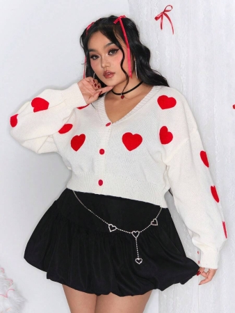 ROMWE Kawaii Valentine's Love: Plus Size Cute & Sweet Heart Embroidered Cardigan - Image 7