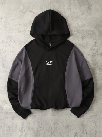 ROMWE MEN Street Life Men's Patchwork Contrast Color Hoodie, Retro Street Style, For Fall - Image 2