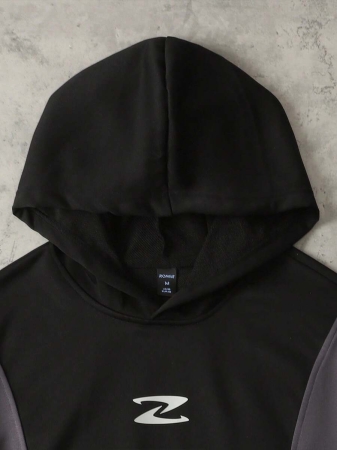 ROMWE MEN Street Life Men's Patchwork Contrast Color Hoodie, Retro Street Style, For Fall - Image 4