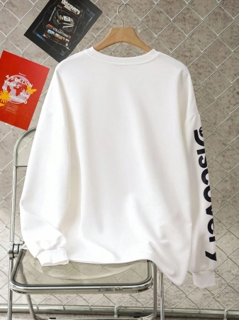 Discovery X SHEIN Plus Size Letter & Floral Pattern White Crew Neck Long Sleeve Sweatshirt Graphic Sweatshirts Women Sweatshirts Long Sleeve Graphic Tshirt Discovery Sweatshirt Daisy Graphic Sweatshirt All White Sweatshirt Fall Women Clothes Outdoor Clothings Winter Clothes Fall Outfits Autumn - Image 3