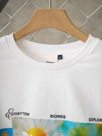 Discovery X SHEIN Plus Size Letter & Floral Pattern White Crew Neck Long Sleeve Sweatshirt Graphic Sweatshirts Women Sweatshirts Long Sleeve Graphic Tshirt Discovery Sweatshirt Daisy Graphic Sweatshirt All White Sweatshirt Fall Women Clothes Outdoor Clothings Winter Clothes Fall Outfits Autumn - Image 4