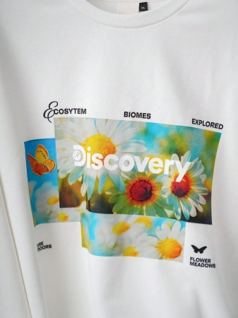 Discovery X SHEIN Plus Size Letter & Floral Pattern White Crew Neck Long Sleeve Sweatshirt Graphic Sweatshirts Women Sweatshirts Long Sleeve Graphic Tshirt Discovery Sweatshirt Daisy Graphic Sweatshirt All White Sweatshirt Fall Women Clothes Outdoor Clothings Winter Clothes Fall Outfits Autumn - Image 5