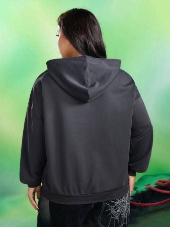 MADBALLS X SHEIN Plus Size Women's Summer Fall Autumn Y2k Cleanfit Atry Chic Cute Retro Vintage Casual Alternative Back To School Clothes Kawaii Streetwear Loose Cartoon & Slogan Graphic Dropped Shoulder Loose Drawstring Hoodie Winter Halloween - Image 3