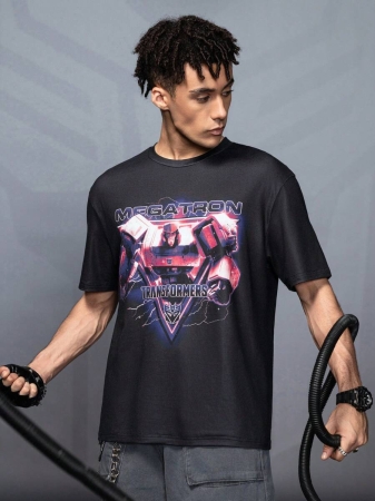 Transformers X SHEIN Men's Casual Letter & Robot Print Short Sleeve T-Shirt, Summer - Image 2