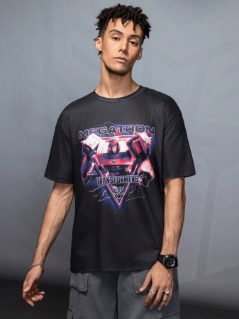 Transformers X SHEIN Men's Casual Letter & Robot Print Short Sleeve T-Shirt, Summer - Image 4