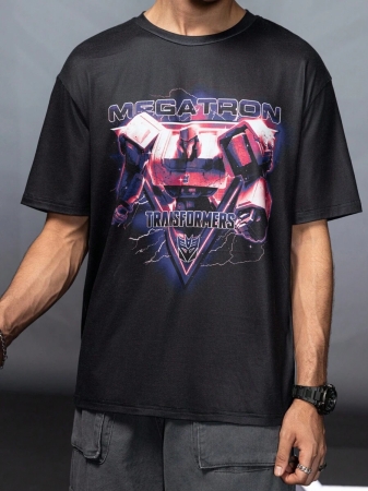 Transformers X SHEIN Men's Casual Letter & Robot Print Short Sleeve T-Shirt, Summer - Image 5