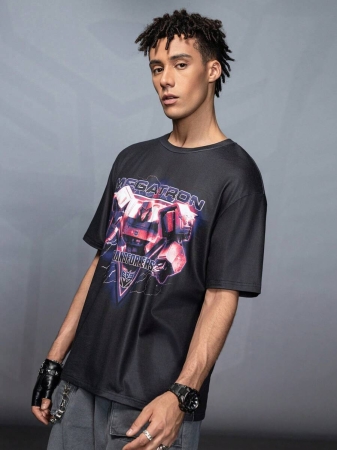 Transformers X SHEIN Men's Casual Letter & Robot Print Short Sleeve T-Shirt, Summer - Image 6