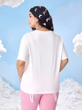 SHEIN X Care Bears Plus Size Bow & Cartoon Bear Graphic Round Neck Short Sleeve T-Shirt - Image 3