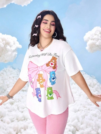 SHEIN X Care Bears Plus Size Bow & Cartoon Bear Graphic Round Neck Short Sleeve T-Shirt - Image 6