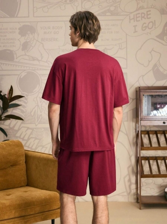 Astro Boy X SHEIN Men's Casual Cartoon Graphic Short Sleeve Top And Shorts Pajama Set, Summer - Image 3