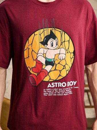 Astro Boy X SHEIN Men's Casual Cartoon Graphic Short Sleeve Top And Shorts Pajama Set, Summer - Image 7