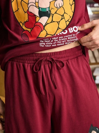 Astro Boy X SHEIN Men's Casual Cartoon Graphic Short Sleeve Top And Shorts Pajama Set, Summer - Image 8