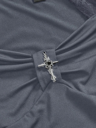 ROMWE Women's Lace Patchwork Asymmetrical Hem Lace Trim Halter Tie Waist T-Shirt - Image 17