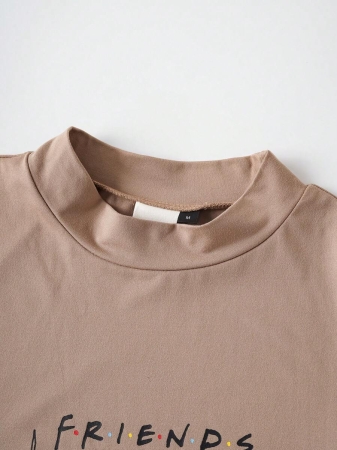 FRIENDS X SHEIN Unisex 3pcs/Set Casual Architecture & Letter Print Stand Collar Long Sleeve T-Shirts, Autumn - Image 4