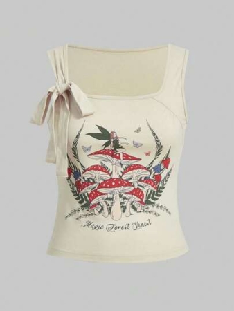 ROMWE Fairycore Y2K Mushroom Fairy Criss-Cross Strap Women Tank Top