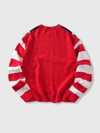 ROMWE MEN Street Life Men's Pentagram Star Stripe Jacquard Knit Long Sleeve Sweater , Fall Winter - Image 3