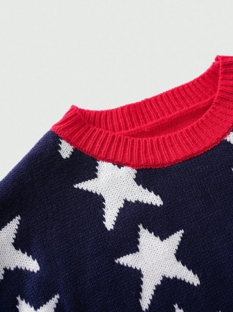 ROMWE MEN Street Life Men's Pentagram Star Stripe Jacquard Knit Long Sleeve Sweater , Fall Winter - Image 4