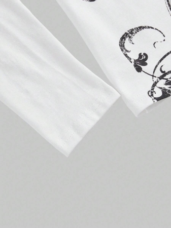 ROMWE Grunge Punk Punk Street Tie-Dye Vintage Cross Sexy Asymmetrical Shoulder Graphic T-Shirt For Women - Image 4