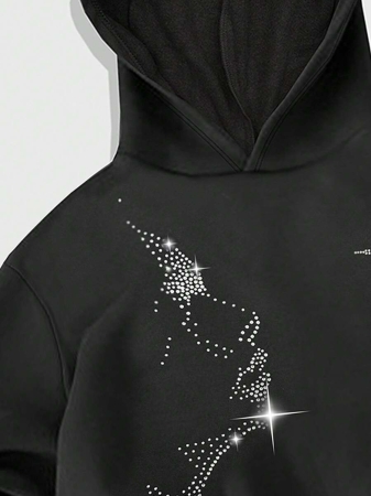 ROMWE MEN Street Life Men's Rhinestone Embellished Cross Figure Print Casual Loose Fit Hoodie Sweatshirt, Autumn - Image 5