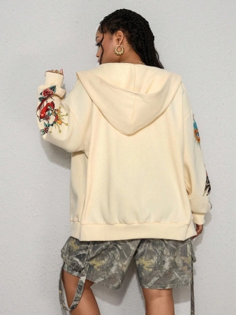 ROMWE Street Life Y2K Halloween Street Style Plus Size Open Front Sweatshirt With Colorful Virgin Mary Cross Print, Plus Size - Image 6