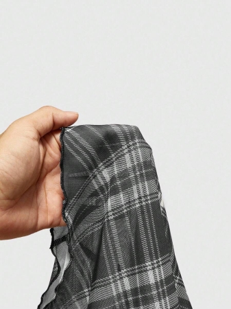 ROMWE J-Fashion Women's Contrast Lace Sweetheart Neck Tie Front Plaid Dolman Sleeve Fashionable T-Shirt - Image 12