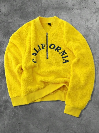 ROMWE MEN Street Life Men's Embroidered Half-Zip Pullover Hoodie, Suitable For Autumn/Winter - Image 2