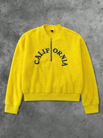 ROMWE MEN Street Life Men's Embroidered Half-Zip Pullover Hoodie, Suitable For Autumn/Winter - Image 4