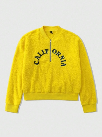 ROMWE MEN Street Life Men's Embroidered Half-Zip Pullover Hoodie, Suitable For Autumn/Winter - Image 5