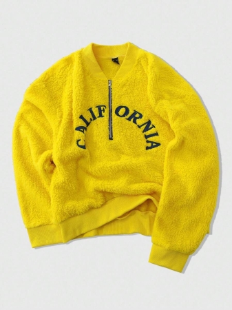 ROMWE MEN Street Life Men's Embroidered Half-Zip Pullover Hoodie, Suitable For Autumn/Winter - Image 8