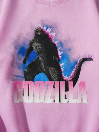 GODZILLAxKONG X SHEIN Men's Casual Everyday Letter & Monster Graphic Crew Neck Sweatshirt - Image 5