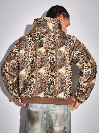 ROMWE MEN Street Life Men's Fashionable Animal Print Loose Fit Hoodie Sweatshirt - Image 3