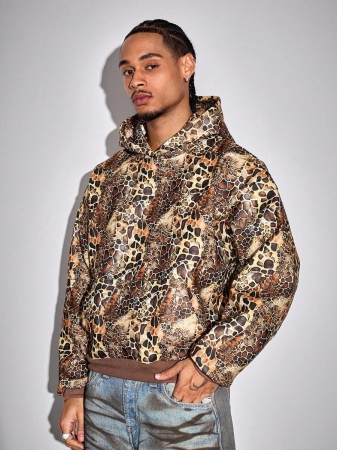 ROMWE MEN Street Life Men's Fashionable Animal Print Loose Fit Hoodie Sweatshirt - Image 5