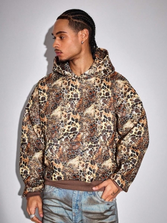 ROMWE MEN Street Life Men's Fashionable Animal Print Loose Fit Hoodie Sweatshirt - Image 6
