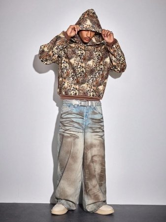 ROMWE MEN Street Life Men's Fashionable Animal Print Loose Fit Hoodie Sweatshirt - Image 7