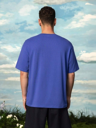 SHEIN Touch of Art Men's Blue Round Neck Iris Floral Pattern Short Sleeve T-Shirt - Image 3