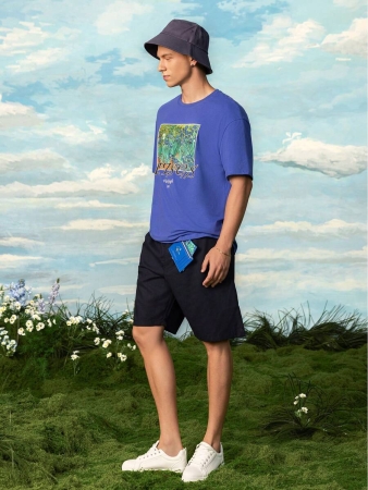 SHEIN Touch of Art Men's Blue Round Neck Iris Floral Pattern Short Sleeve T-Shirt - Image 4