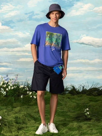 SHEIN Touch of Art Men's Blue Round Neck Iris Floral Pattern Short Sleeve T-Shirt - Image 5