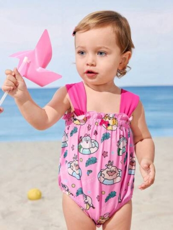 SEALOOK X SHEIN Baby Girl Cute Cartoon Seal Print Summer Pink Romper