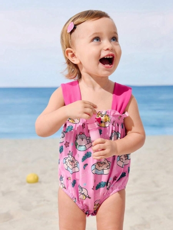 SEALOOK X SHEIN Baby Girl Cute Cartoon Seal Print Summer Pink Romper - Image 4