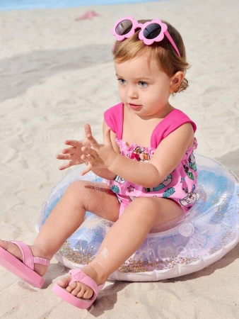 SEALOOK X SHEIN Baby Girl Cute Cartoon Seal Print Summer Pink Romper - Image 6